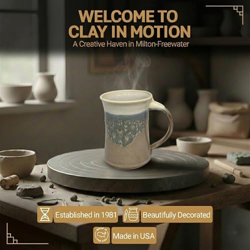 Clay in Motion Handmade Ceramic Mug 24 oz, Large Coffee Mug, Hand Painted Stoneware, Dishwasher Microwave & Oven Safe, Lead-Free, Made in USA Since 1981 (Desert Sand) - style: Desert Sand