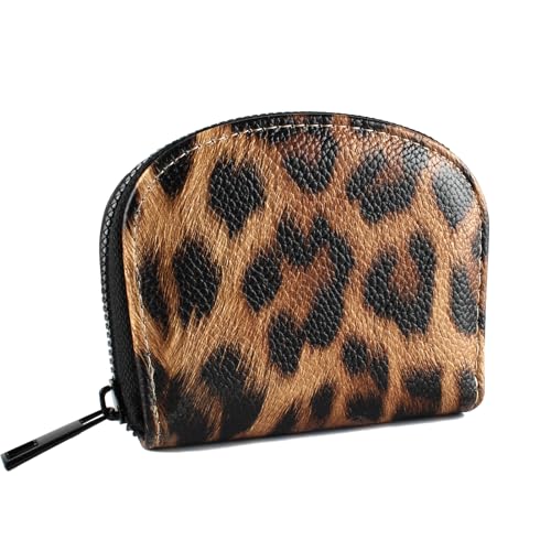 Small Zip Wallet Credit Card Wallet Coin change case Holder for women PU Leather(Sand Leopard) - color: Sand Leopard