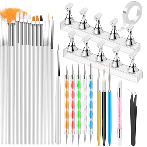 YOOVR 28-In-1 Nail Art Tools with Nail Stand Holder for Press on Painting - color: White