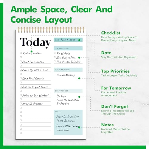 To Do List Notepad, Daily Planner Notebook with 52 Tear-off Sheets, Undated Writing Organizer for Daily Tasks and Goal, Coiled Task Track Checklist Productivity Pad for Office, Classroom, Home, School - color: Green