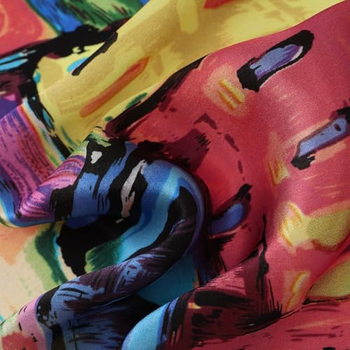 JWSilk Long Charmeuse Silk Scarf Classic Art Print - color: Houses in Munich By Kandinsky