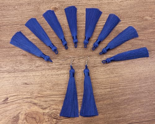 Tupalizy 10PCS Handmade Soft Silky Tassels with Hanging Loop for Bookmarks Keychains Earring Bracelets Jewelry Making Souvenir Graduation Clothing Sewing Gift Tag Art DIY Craft Projects (Royal Blue) - color: Royal Blue