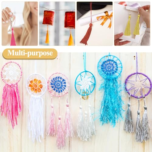 NACHLYNN 120 Pcs Bookmark Tassels Bulk 13cm/5 Inch Light Gold Silky Handmade Soft Craft Mini Tassels for Jewelry Keychain Making with Loops for Dress Decoration DIY Craft Accessory - color: Light Gold