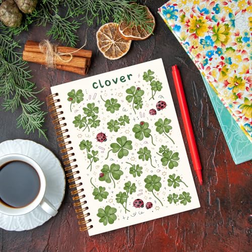 JXREQ Sage Green Clover Notebook Ladybug Botanical Journal Notebooks for Women Note Taking Diary Writing, Plant Insect Aesthetic Journaling Spiral Notebooks 5.5x8.3 - color: Clover