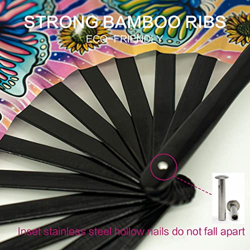 13" Large Rave Fan Bamboo, Folding Clack Hand Fans Foldable for Men Women, Poping Fan for EDM Festival Line Dance Decoration, (Butterfly, Large 13") - color: Butterfly, size: Large 13"