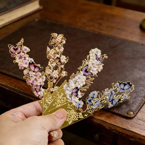 4 Pack Butterfly Flower Bookmarks - Hollow Metal Bookmarks for Book Lovers, Aesthetic Floral Book Markers, Durable Page Markers, Perfect Gift for Readers (Assorted Colors) - style: 4Pcs Butterfly