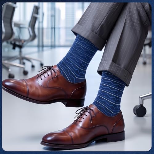 6 Pairs Mens Dress Socks, Men Business Cotton Crew Socks - color: Blue
