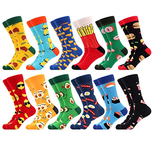 WeciBor Men's Combed Cotton Novelty Crew Socks Size 7-15 - color: Red/Yellow/Green/Blue/Black/Multicolor Food-12m, size: 13-15
