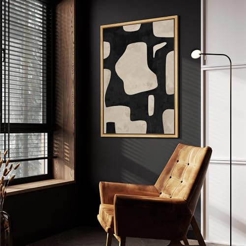 SIGNFORD Framed Canvas Print Wall Art Abstract Art with Curved Shapes Illustrations Modern Art Decorative Boho Relax/Zen Nordic for Living Room, Bedroom, Office - 16"" x24 Natural - color: Ac03-2403-b03, size: 24"L x 16"W