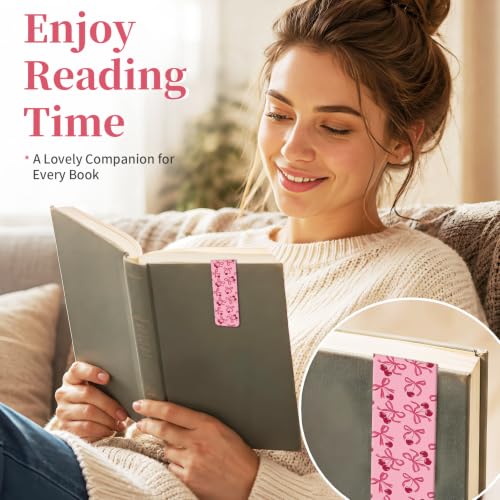 5 Pieces Magnetic Bookmarks, Cute Magnet Bookmark Clips, Colorful Page Markers for Books, Reading Supplies for Book Lovers, Women and Men Cute Pink Bow Cherry - color: Cute Pink Bow Cherry