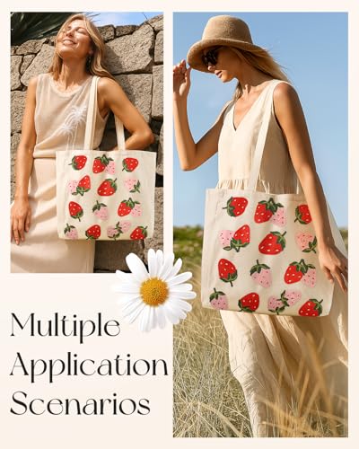 Miss Adola Embroidery Canvas Tote Bag with Pocket & Buckle - color: Strawberry