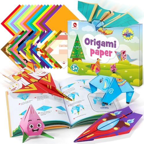 Mocoosy 320 Sheets Origami Kit for Kids Ages 5-8 9-12, Folding Paper Set with Origami Book & Paper Airplane, DIY Art Craft Project for Boys Girls, Travel Game Airplane Car Road Trip Activity Toy Gift - style: Airplane/Animal/Color Paper