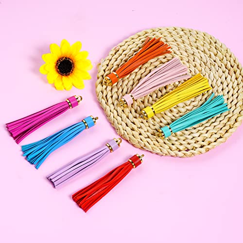 HOVEOX 20 Pcs Leather Tassel Keychain Tassels for Crafts and Handbags