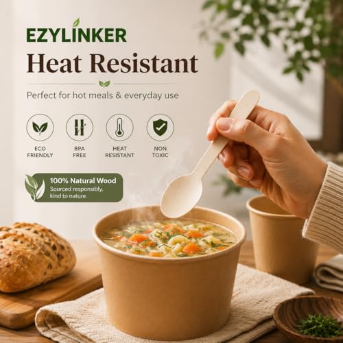150 Wooden Spoons SPECIAL EDITION, Alternative to Plastic and Bamboo Spoon - 100% Compostable Spoon, Eco Friendly, and Biodegradable Wooden Spoons Disposable for Lounge Party Wedding, BBQ - size: 150Pcs Spoons