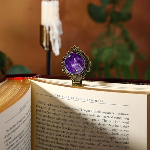 1Pcs Vintage Amethyst Bookmark with Natural Crystal Stone - Fantasy Brass Metal Bookmarks for Reading Women, Men, Book Lovers, Girls and Teachers Book Marks(Amethyst) - color: Amethyst