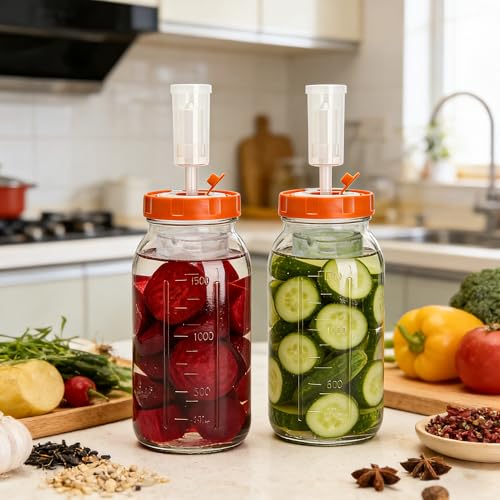 64oz/2L Fermentation Jars with Airlocks & Weights, 2 Pack - size: 3.3 IN*2 Pack (64oz/2L Jars)
