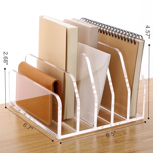 SANRUI Acrylic Bill Letter Organizer Holder for Desk, Clear 5 Compartments - size: 5 Laddered Compartments