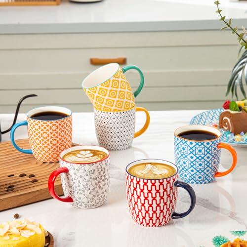 10 Oz Ceramic Coffee Mugs Set of 6 - color: Assorted Colors, size: 10 oz