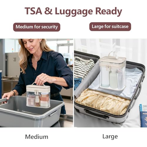 PACKISM Clear Makeup Bag for Travel - TSA Approved Toiletry Bag, 2 Beige - color: Bright Beige, size: Mixed Size Series (1 Medium + 1 Large)