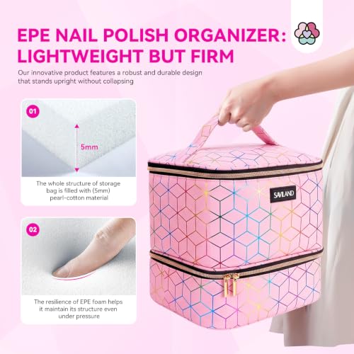 SAVILAND PU Leather Nail Polish Organizer Bag for Nail Tech, Pink - color: A-Pink