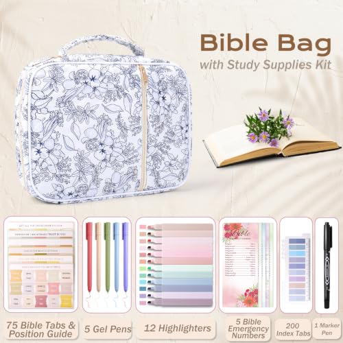 XKDOUS Bible Cover Case for Women Bible Bag Journaling Kit w/Study Supplies - color: Black, size: Large