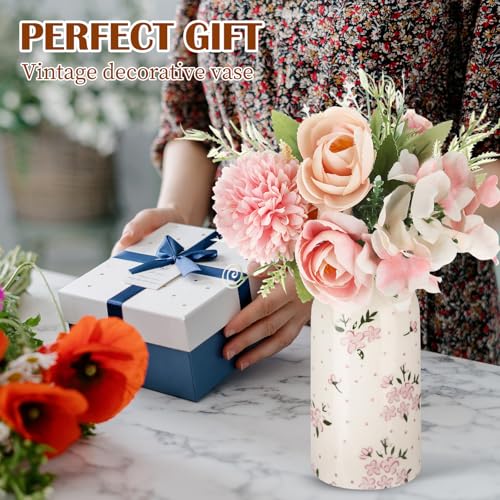 2 Pcs Ceramic Small Vase Rustic Farmhouse Vase Boho Vases Home Decoration for Your Kitchen Bedroom Office Bathroom & Shelf Centerpiece Table Decorative(Romantic)