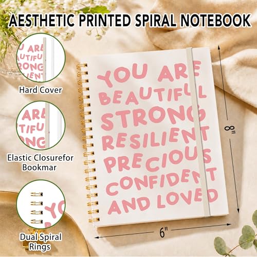 Lined Spiral Notebook, Pretty Hardcover Notebooks 6''x 8.4'', Pink Font Motivational Cover, Notebook for Work, Note Taking, Journaling, Writing, Gift for Women Girls - color: motivational