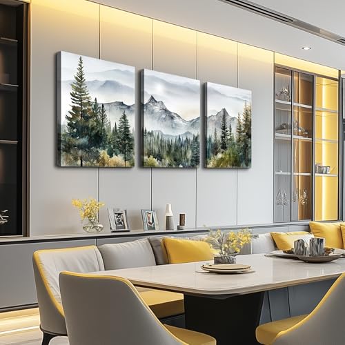 MHARTK66 Wall Art for Living Room Modern Wall Decor for Bedroom Office Decor Abstract Mountain Forest Landscapes Ink Painting 3 Piece Framed Canvas Art Prints Ready to Hang Wall Pictures Home Decor - color: Forest Landscape Painting, size: 12x16inches*3pc