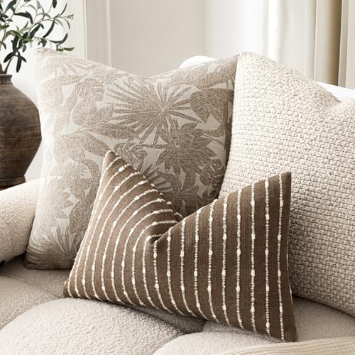 Foindtower Boho Striped Boucle Lumbar Throw Pillow Covers 12x20 Inch Brown - color: Brown, size: 20" x 12" (Pack of 2)