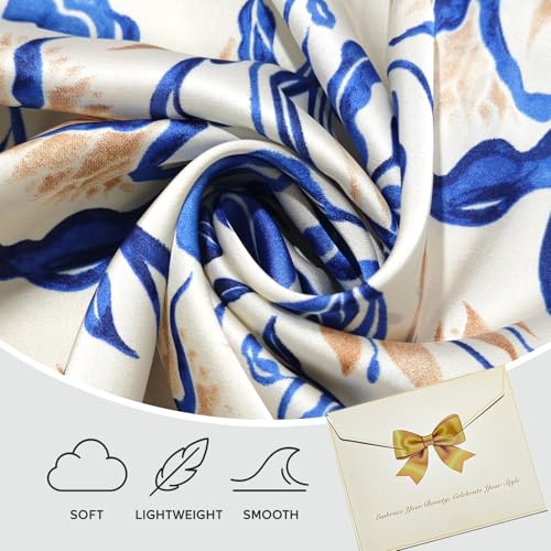 Seawhisper Premium Printed Satin Silk-Like Neck Scarf for Women Square 26" - color: Blue