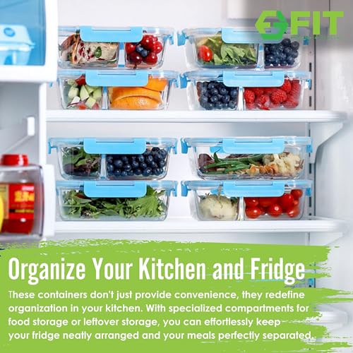 Glass Meal Prep Containers 3 Compartment, 3 Pack 32 oz Leakproof Lids Blue - color: Blue (3 compartment - 3 pack, 32 oz)