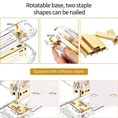 Gold Office Supplies Set Desk Accessory Kit, Acrylic Stapler Set - color: Gold