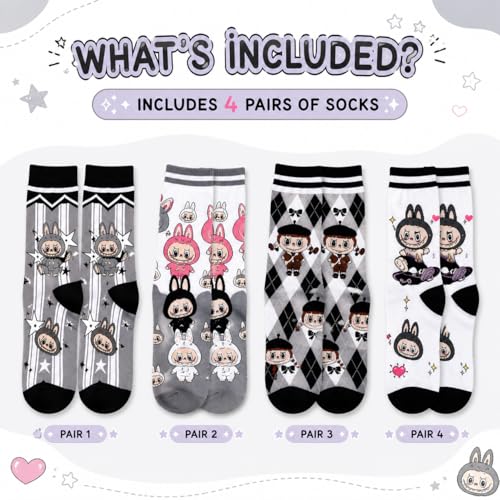 Cute Cartoon Kawaii Socks for Women – Aesthetic Funny Soft Novelty Gift - color: Moody Magic Crew