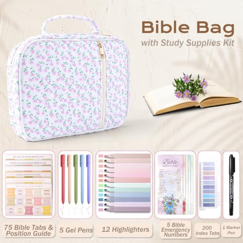 XKDOUS Bible Cover for Women Bible Bag Kit Church Book Holder Carrying Case - color: Lilac