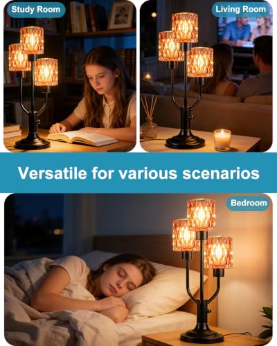 Lightdot Mid Century Modern Table Lamp Red Glass Dimmable 3 Bulbs Included - color: 14-Black-Pink-Cylinder