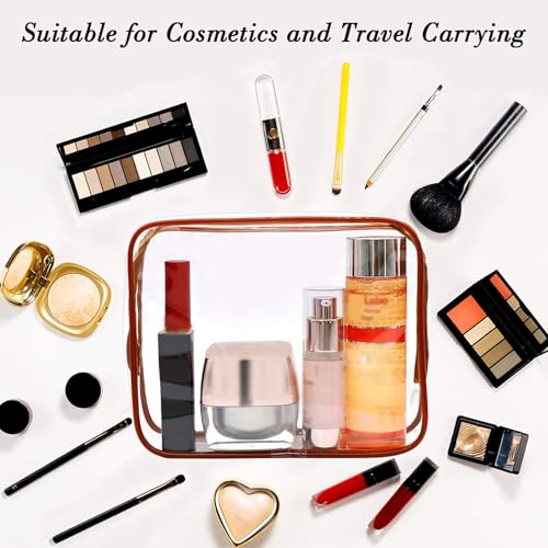 APREUTY 6 Packs Clear Makeup Bags, TSA Approved Toiletry Bags Set, Coffee - color: Coffee-6PCS(Large+Medium+Small)