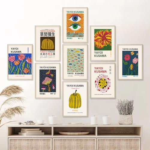Yayoi Kusama Posters, Vintage Yayoi Kusama Wall Art Prints Gallery Exhibition Poster Set, 草間弥生 Japanese Canvas Paintings Aesthetic Wall Decor for Bedroom,Bathroom,Living Room,Hallway |Unframed 8"x10"- - color: Kusama 01