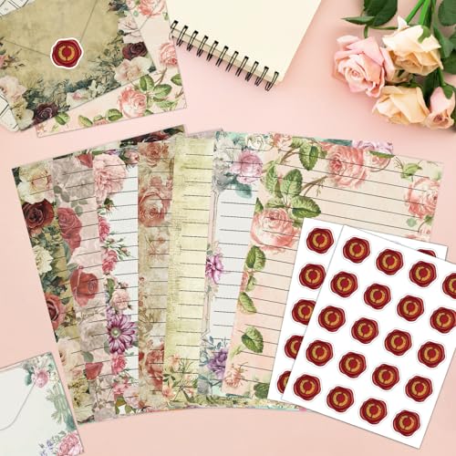 160 Pcs Stationery Paper Envelopes Set - color: Vintage Floral