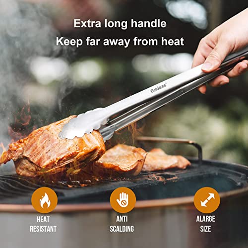 EDDEAS Tongs For Cooking - Heat Resistant 600 Degrees Metal Kitchen Tongs, Heavy Duty Stainless Steel Tongs - Perfect for Food, BBQ Set of 4, 7-9-12 &14 inch Grey - color: Grey 4Pcs, size: 7+9+12+14 inch