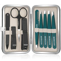 MORGLES Tweezers Set 9 Pcs Nail Clipper Kit with Case for Eyebrows Grooming - color: E-green