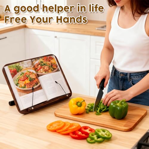 2 in 1 Dual-use Music Stand & Desktop Book Stand, Adjustable Height 16.5"-51", 100% Solid Wood Laptop Floor Stand Book Holder with Elastic Page Clips for Cookbooks (Black Walnut) - color: Black Walnut