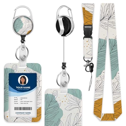 ID Badge Holder with Lanyard Easy to Use Blossom Flower Badge Holder Groovy Flower for Workers Events Schools - color: Botanical Pattern