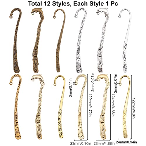 SUNNYCLUE 12Pcs Hook Bookmarks Findings Metal Bookmark Hairpin Stripe Hook Vintage Bookmark Clip for Crafting Jewelry Making Charms Findings Accessories, Mixed Color - color: 12pcs 3 Colors Hook Bookmarks