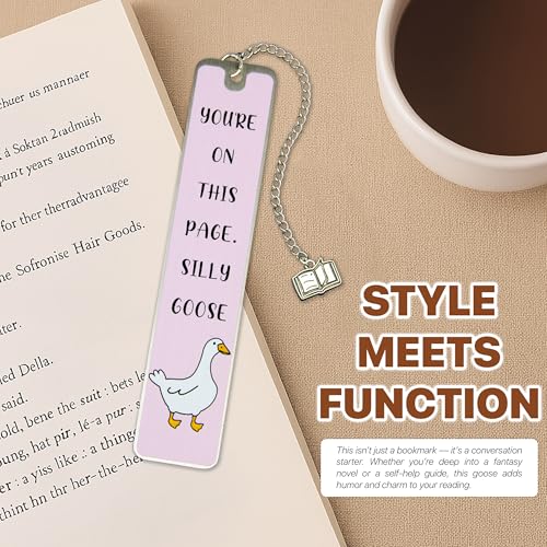 Silly Goose Bookmark, Cute Funny Bookmarks for Women Metal Book Mark Pink Bookworm Bookmark Bookish Accessories Cool Gifts for Book Lovers Reading Club Christmas Birthday Present (Blush Pink) - color: Blush Pink