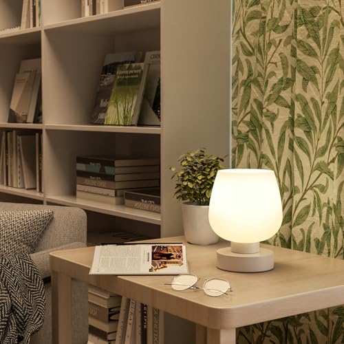 Seealle Small Touch Table Lamp for Nightstand, 3 Way Dimmable Bedside Lamp - color: White