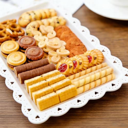4 Pack Plastic Serving Tray for Party, 14.5 x 9.4 Inch Heavy Duty Platters for Party Buffet Wedding - color: White