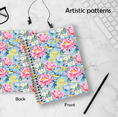 Qykwz Vintage Pink Peony Floral Bird Spiral Notebook 5.5x8.3 - color: Color_G