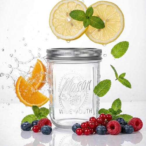 WELLIFE 6-Pack Mason Jars 16 oz with Lids – Wide Mouth Glass mason jars, Airtight Leak-Proof canning jars 16 oz for Food Storage, Fermenting, Pickling, Freezing, and Crafts - color: Clear Mason Jars 16oz-6Pcs