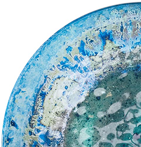 Radiance Teal 2pc Melamine Platter Set – 14" Round & 18"x13.5" Oval Serving Trays – Reactive Glaze Style Artisan Serveware for Entertaining, Holidays, Dinner Parties, or Gifts