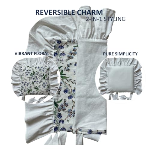 Korean Made Chair Pad Slipcover, 1 Cover, 17.5"x17.5" Chair Cushion Cover Ties with Ruffle Farmhouse Decor Covers Only, Gift for Mom (White Floral) Stocking Stuffer - color: White Floral